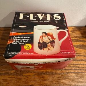 Vintage 1985 Set of 4 Elvis Collector's Mugs 50th Anniversary 24-Karat Gold Trim